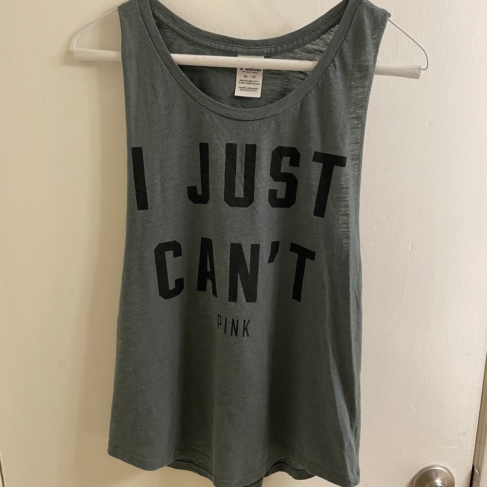 VS Pink – Olive Green "I Just Can't" Muscle Tee